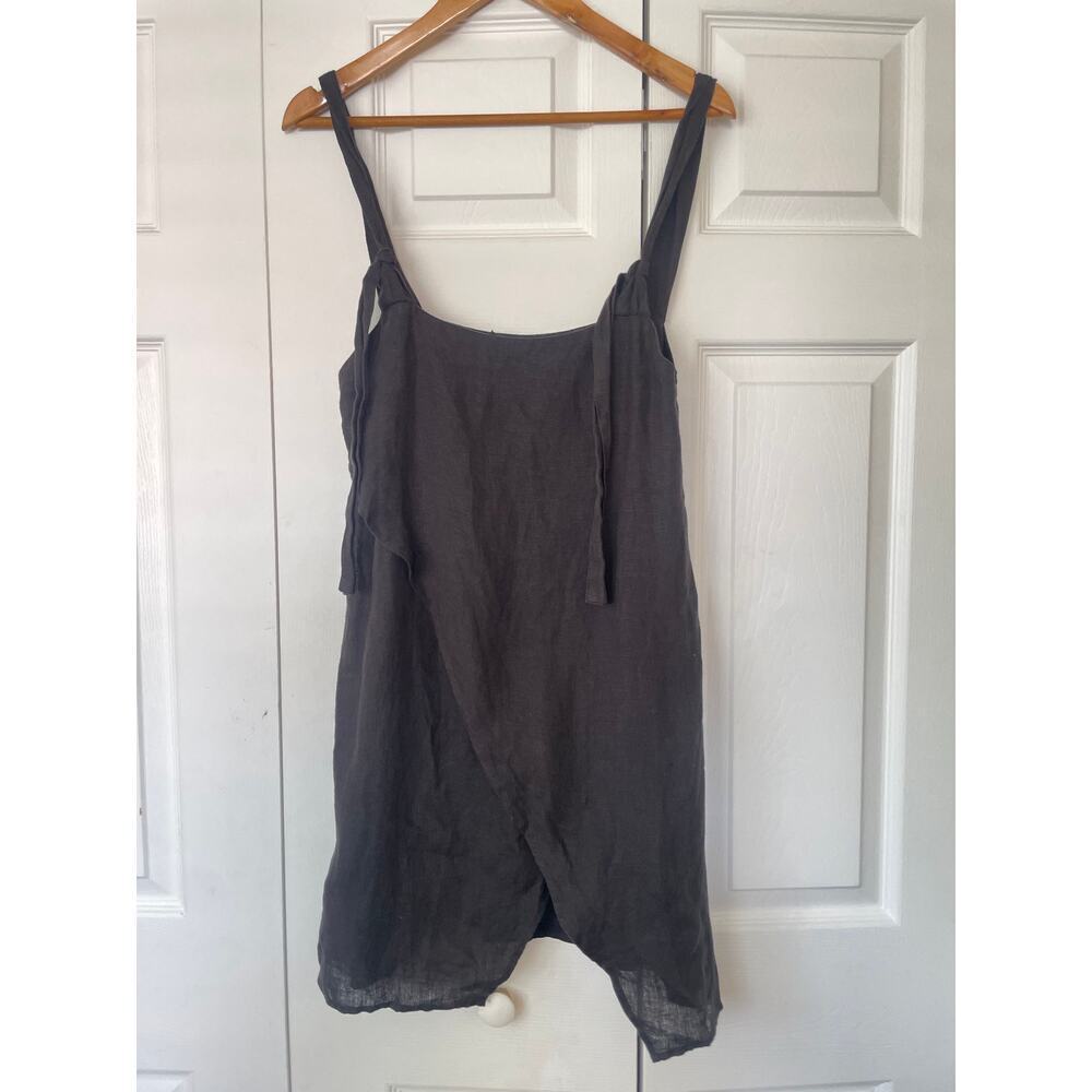 Rotunda Black 100% Linen Pullover Halter Petal Hem Dress Minimalist Size S — image 4 of 6